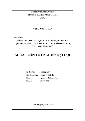 Đánh Giá Quản Lý Và Sử Dụng Đất Đai Tại Phường Đức Xuân,