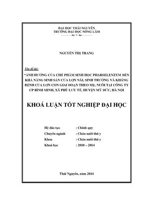 Ảnh hưởng của Pharselenzym đến sinh sản lợn nái và kháng