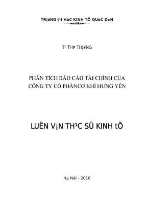 Phân Tích Báo Cáo Tài Chính Công Ty Cổ Phần Cơ Khí Hưng 