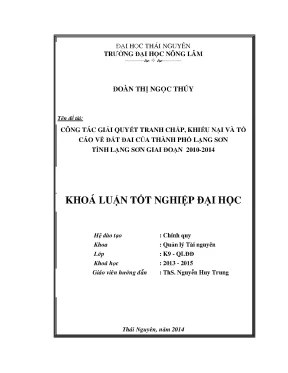 Luận Văn Thạc Sĩ: Giải Quyết Tranh Chấp Đất Đai Tại Lạng 