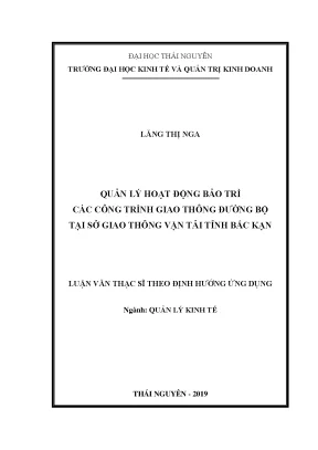 Luận Văn Thạc Sĩ: Quản Lý Bảo Trì Công Trình Giao Thông