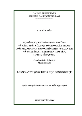 Nghiên cứu sinh trưởng và năng suất giống lúa japonica