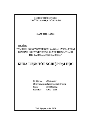 Luận Văn Thạc Sĩ: Công Tác Thu Gom Và Quản Lý Chất Thải