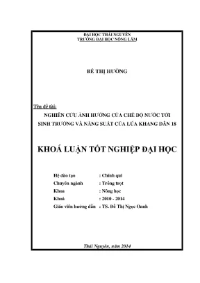 Nghiên cứu ảnh hưởng chế độ tưới nước đến sinh trưởng và