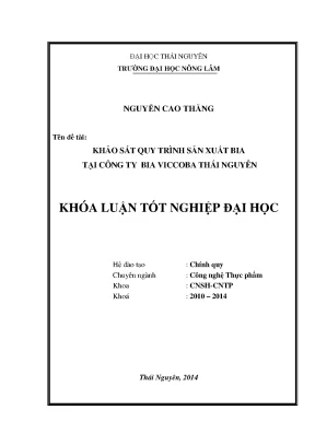 Luận Văn Thạc Sĩ: Khảo Sát Quy Trình Sản Xuất Bia Tại