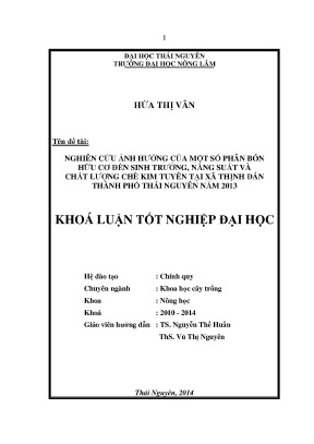 Nghiên cứu ảnh hưởng phân bón hữu cơ đến sinh trưởng,