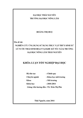 Nghiên cứu ứng dụng thực vật thủy sinh xử lý nước thải