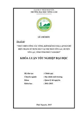 Luận Văn Thạc Sĩ: Tổng Kiểm Kê Đất Đai & Lập Bản Đồ Sử