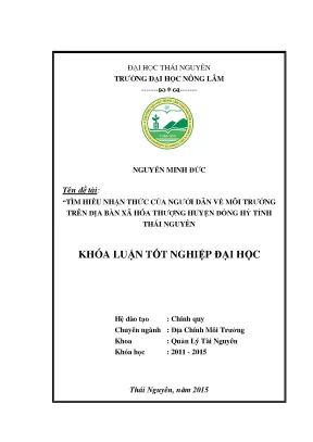 Luận Văn Thạc Sĩ: Nhận Thức Người Dân Về Môi Trường Tại
