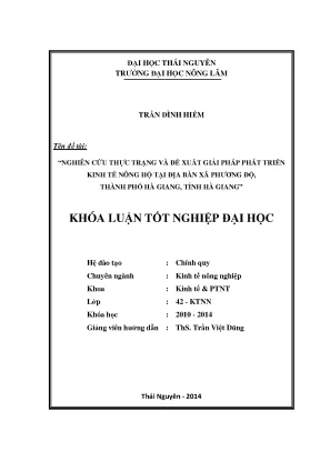 Giải pháp phát triển kinh tế nông hộ tại xã Phương Độ,
