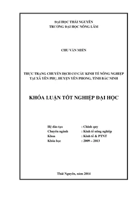 Chuyển dịch cơ cấu kinh tế nông nghiệp tại xã Yên Phụ,
