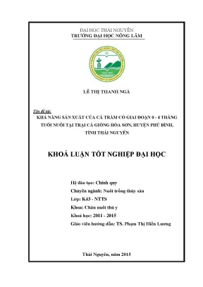 Nghiên cứu khả năng sản xuất cá trắm cỏ 0-4 tháng tuổi