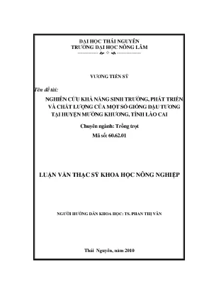 Nghiên cứu sinh trưởng và chất lượng giống đậu tương tại