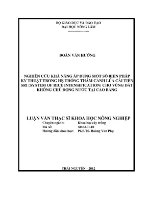 Nghiên cứu áp dụng biện pháp kỹ thuật SRI cho thâm canh