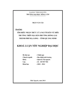 Luận Văn Thạc Sĩ: Nhận Thức Người Dân Về Môi Trường Tại