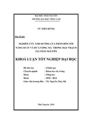 Nghiên Cứu Ảnh Hưởng Của Phân Bón Đến Năng Suất Và Dư