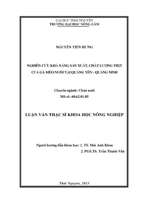 Nghiên cứu chất lượng thịt gà mèo tại Quảng Yên, Quảng Ninh