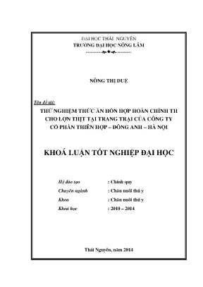 Thử Nghiệm Thức Ăn Hỗn Hợp Hoàn Chỉnh Cho Lợn Thịt Tại