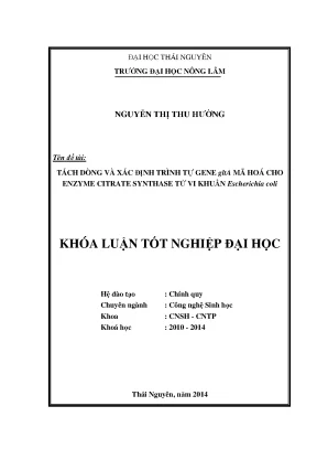 Nghiên cứu gene glta mã hóa enzyme citrate synthase từ