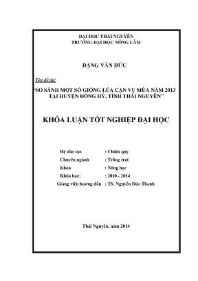 So Sánh Các Giống Lúa Cạn Vụ Mùa 2013 Tại Huyện Đồng Hỷ,