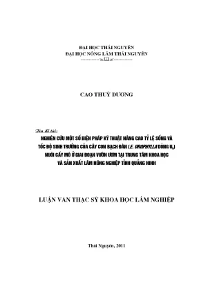 Biện pháp kỹ thuật nâng cao tỷ lệ sống và sinh trưởng