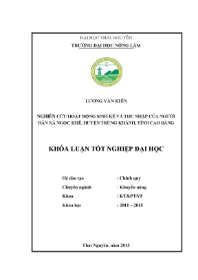 Nghiên cứu hoạt động sinh kế và thu nhập người dân xã