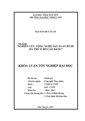 Nghiên Cứu Công Nghệ Sản Xuất Rượu Hà Thủ Ô Đỏ Cao Bằng