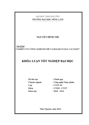 Nghiên Cứu Công Nghệ Sơ Chế Và Bảo Quản Rau Cải Ngọt |