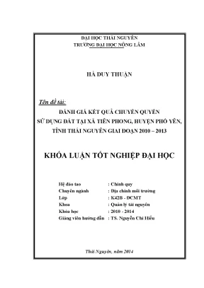 Đánh Giá Kết Quả Chuyển Quyền Sử Dụng Đất Tại Xã Tiên
