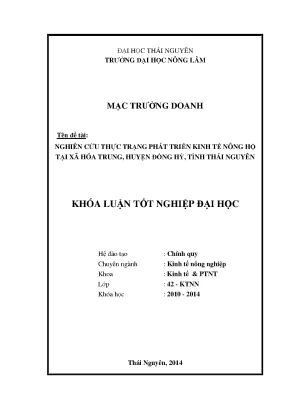 Phát triển kinh tế nông hộ tại xã Hóa Trung, huyện Đồng