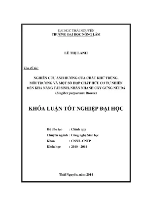 Nghiên cứu ảnh hưởng của chất khử trùng và hợp chất hữu