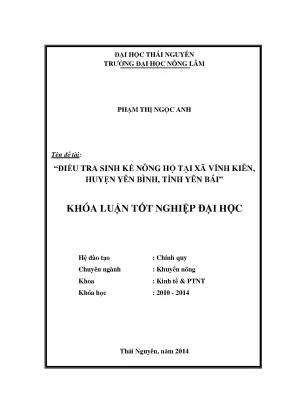 Nghiên cứu sinh kế nông hộ tại xã Vĩnh Kiên, huyện Yên