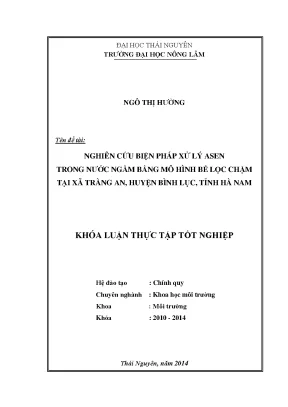 Nghiên cứu xử lý asen trong nước ngầm bằng bể lọc chậm