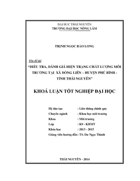 Luận Văn Thạc Sĩ: Đánh Giá Hiện Trạng Chất Lượng Môi