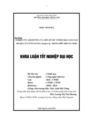 Nghiên cứu ảnh hưởng các yếu tố đến tạo mô sẹo cây gừng