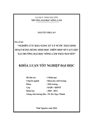 Nghiên cứu xử lý nước thải sinh hoạt bằng màng sinh học