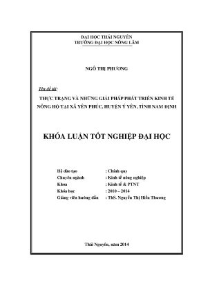 Thực Trạng Và Giải Pháp Phát Triển Kinh Tế Hộ Tại Xã Yên