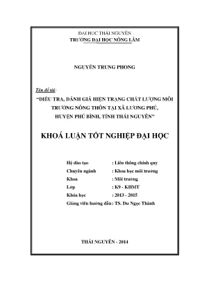 Đánh giá hiện trạng chất lượng môi trường nông thôn tại