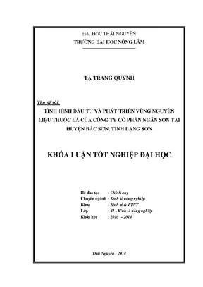 Luận Văn Thạc Sĩ: Đầu Tư Và Phát Triển Vùng Nguyên Liệu