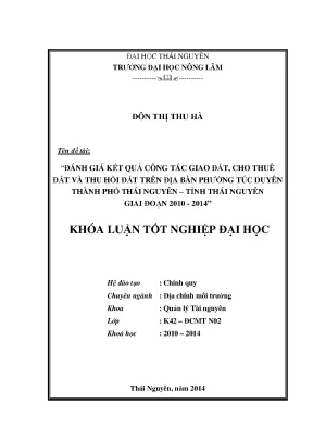 Đánh giá công tác giao đất và thu hồi đất tại phường Túc