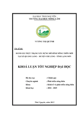 Đánh giá mô hình nông thôn mới tại xã Quang Lang, huyện