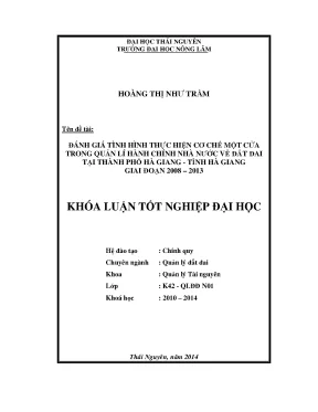 Đánh Giá Cơ Chế Một Cửa Trong Quản Lý Đất Đai Tại Hà