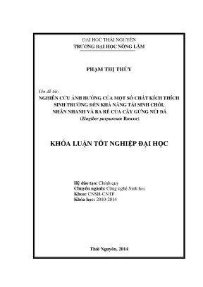Nghiên cứu ảnh hưởng chất kích thích sinh trưởng đến tái