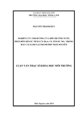 Nghiên Cứu Ảnh Hưởng Môi Trường Nước Phân Bón Đến Tích