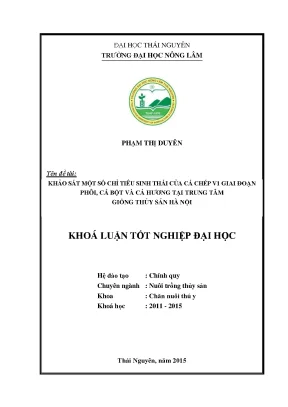 Khảo sát chỉ tiêu sinh thái cá chép v1 từ phôi đến cá 
