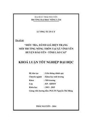 Luận Văn Thạc Sĩ: Đánh Giá Hiện Trạng Môi Trường Nông