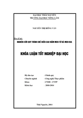 Luận Văn Thạc Sĩ: Quy Trình Chế Biến Cao Nấm Men Từ Bã