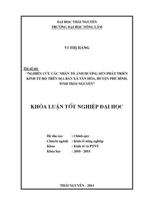 Nhân tố ảnh hưởng đến phát triển kinh tế hộ tại xã Tân