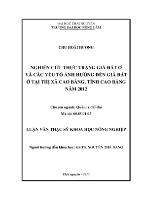 Nghiên cứu giá đất ở và yếu tố ảnh hưởng tại Cao Bằng