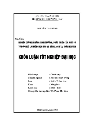 Nghiên cứu khả năng sinh trưởng của tổ hợp ngô lai mới